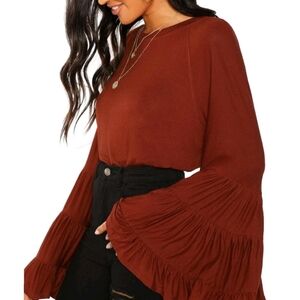 Women's Flowy Oversized Bell Sleeve Top - Rust